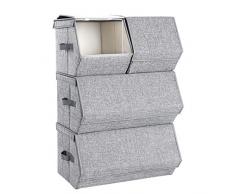SONGMICS Stapelbare Aufbewahrungsbox mit Deckel, 4er Set, Spielzeug Organizer, Metallrahmen, Magnetverschluss, für Kleidung, Spielzeug und Bücher, grau RLB22GY