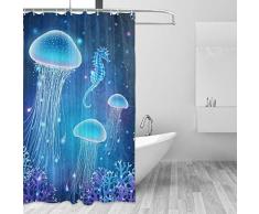 Wamika Magic Glowing Quallen Meer Pferd Unterwasser Badezimmer Duschvorhang Liner Home Decor Stoff Schimmelresistent Wasserdicht Badewanne Vorhang Tuch mit 12 Haken 183,0 cm x 183,0 cm