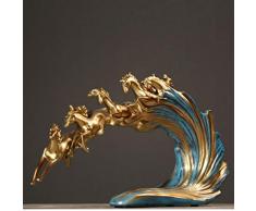 GWJS Pferdeschaukel Hauptdekoration, Erfolg Dekoration Harz Handwerk Tischdekoration-golden 17.7zoll