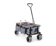 Waldbeck Greyjoy Bollerwagen - Handwagen, 68 kg Belastbarkeit, herausnehmbare, große Kühltasche, kippsicher, extrabreite Kunststoffräde, witterungsbeständiger Polyesterbezug, faltbar, grau