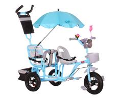 Fashion SHOP Puppenwagen Doppel Kinder Dreirad Zwillings Kinderwagen Zweites Kind Dreirad Fahrrad Kinderwagen Große verstellbare Kinderwagen Babypuppen & Zubehör (Color : Blue)