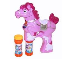 Unbekannt 2 x Süße Pferde Seifenblasen Pistole in Rosa LED Licht Funktion Seifenblasenmaschine Bubble Gun inkl. 4 x Seifenblasenlösung / Flüssigkeit & 6 AA Ambe Batterie