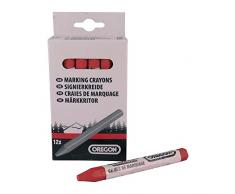 Markierkreide / Signierkreide , für das Schreiben auf Holz, Metall, Stein, Beton, Fliesen u.v.m., Forstkreide in Sechskantform und auffälligem rot, mit Papierhülle , Länge: 120 mm, Ø 12