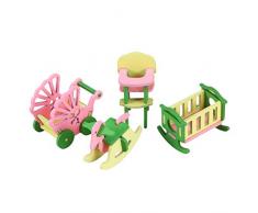 Toyvian Holz Puppenhaus Möbel Set Mini Kinderbett Stuhl Modelle Kinderzimmer Möbel Set Kinder Spielzeug Miniatur Puppenhaus Dekor 4 Stück (Rosa und Grün)