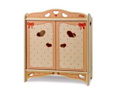 Dida - Kleiner Puppenschrank Aus Holz Mit Garderobenstange Und 4 Kleiderbügeln Für Puppen Bis 35 cm Höhe - Dekoration:Schleife. Optimal Für Die Puppenecken Im Kindergarten Und In Der Kinderkrippe