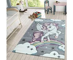 TT Home Kinder Teppich Moderner Spielteppich Einhorn Sternen Design Mit Wolken Grau, Größe:120x170 cm