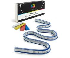 OfficeTree Kurvenlineal Nähen Profi 40 cm 16 Zoll - Kurvenschablone aus Vinyl - Kurvenlineal Flexibel Nähen Zeichnen mit perfektem Werkzeug – 4x Kreide