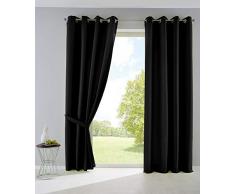 2er Set Vorhänge Blickdicht Gardinen Matt Lichtdurchlässig »Palermo« mit Ösen und Raffhalter Dekoschal HxB 145x140 cm Schwarz, 10000265-2