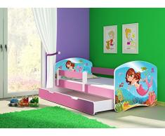 Clamaro Fantasia Pink 160 x 80 Kinderbett Set inkl. Matratze, Lattenrost und mit Bettkasten Schublade, mit verstellbarem Rausfallschutz und Kantenschutzleisten, Design: 09 Meerjungrau