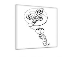 Einführungsangebot: Bilderdepot24 - Raupe träumt von Schmetterling - Ausmalbild auf Leinwand, aufgespannt auf Rahmen - Quadrat-Format - 30x30 cm - fertig gerahmt, direkt vom Hersteller