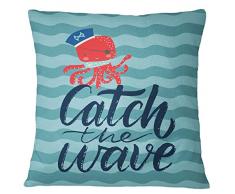 Timingila Grun Satin Kissenbezug Piraten Krake, Zickzack und die Welle fangen Dekorative Kissen Kissenbezug Cases für Schlafsofa 1 Stck - 18 x 18 Zoll