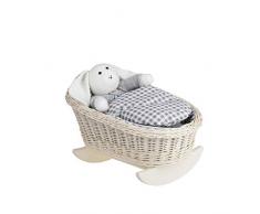 Ein Schaukelbett, eine Schaukelwiege, ein Schaukellaufgitter aus Weide für Puppen, Puppenbett