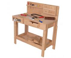 Holzspielzeug-Peitz Kinder-Werkbank 4014 - Massivholz-Hobelbank - Höhenverstellbar - Spannzange