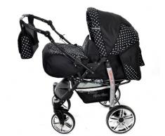 Baby Sportive X2, 3 in 1 Kombikinderwagen set - incl. Kinderwagen mit Zubehör, Babyschale und Sportwagen Aufsatz. System mit Schwenkräder. Reisesystem Farbe: Schwarz und Blumen