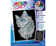 MAMMUT 8041711 - Sequin Art Paillettenbild Weiße Katze, Steckbild, Bastelset mit Styropor-Rahmen, samtige Bildvorlage, Pailletten, Steckstiften, Anleitung, für Kinder ab 8 Jahre