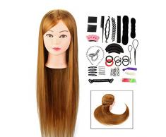 Übungskopf Frisierkopf Friseur Neverland Beauty Trainingsköpfe 30 Perückenkopf Puppenkopf Friseurkopf Höhetemperaturtät Faser Haare Ausbildung Kopf Mit Halter und DIY Haar Zubehör styling Set