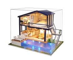 DIY Puppenhaus Holz Puppenvilla Möbel Dollhouse Zeit Wohnung mit LED Licht für Mädchen Weihnachtsgeschenk, Hauptdekoration