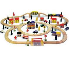 Small Foot by Legler Holzeisenbahn mit 100 Teilen, mit vielen Schienen, inkl. Brücke und Schranke