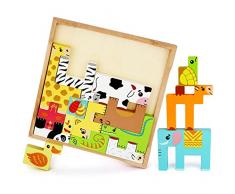 LBLA Holzpuzzle Holzspielzeug Tiere Tetris Puzzle holztiere,stapelturm Holz Balance Spiel,Tier Holzpuzzle Spiel Steckpuzzle Holz Holzspielzeug,Montessori Spielzeug Lernspielzeug Geschenk für Kinder