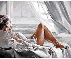 Version 3.0 HD Malen nach Zahlen Kits für Erwachsene PBN Malerarbeiten Digital Diy Ölgemälde Leinwand Kit für Kinder Anfänger Weihnachten Geschenke - Urlaub am Meer (N1, Ohne Frame)