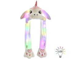 Alsino Wackelohr Mütze mit LED Beleuchtung Einhorn Plüsch Party Verkleidung Tiermütze Partyhut lustig mit beweglichen Ohren für Damen, Weiß