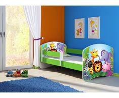 Clamaro Fantasia Grün Motiv Kinderbett Komplett Set 160 x 80 cm inkl. Matratze und Lattenrost, Kantenschutzleisten umlaufend, extra Rausfallschutz Seitenteil (verstellbar), Seitenteile: Grün, Design: 01 Tierpark-1