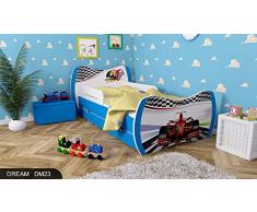Kinderbett Blau mit Matratze Bettkasten und Lattenrost - verschiedene Motive DM (Formel 1, 180x90)