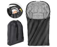 Zamboo Fußsack Deluxe für Babyschale (passend für Maxi-Cosi, Cybex, Kiddy) - Baby Winter-Fußsack aus weichem Thermo Fleece mit Gurtschlitzen, Kapuze und Tasche - Schwarz Grau