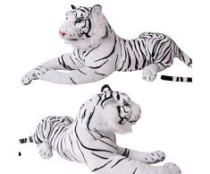 TE-Trend Plüschtier weißer Tiger Kuscheltier Stofftiger lebensechte Raubkatze liegend Dschungel Steppe 80 cm weiß schwarz getigert