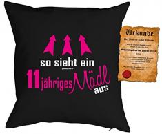 11 Geburtstag Mädchen Kissen - Kuschelkissen Kinder : so sieht ein 11 jähriges Mädl aus -- Dekokissen ohne Füllung - Farbe: schwarz