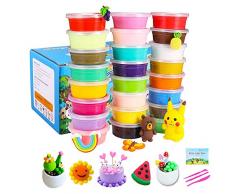 QMAY Modelliermasse, 24 Farben Kinderknete und 3 Skulptur Werkzeug,hohe Qualität Luft trockenen Lehm,beste Weihnachten und Geburtstagsgeschenke für Kinder,Künstler Studio Spielzeug