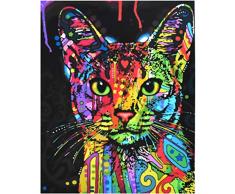 NATUCE Malen Nach Zahlen Katze DIY Ölgemälde für Kinder Erwachsene Anfänger, DIY Malen Nach Zahlen Vorgedruckt Leinwand-Ölgemälde Geschenk Kits Home Haus Dekor - Bunter Katze 40*50 cm (Ohne Rahmen)
