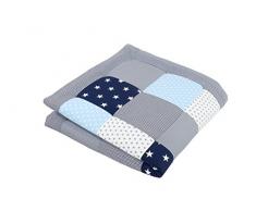 ULLENBOOM ® Baby Krabbeldecke Blau Hellblau Grau (100x100 cm Baby Kuscheldecke, ideal als Laufgittereinlage, Spieldecke, Motiv: Sterne)