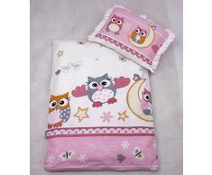Rawstyle 4 tlg. Set Bezug für Kinderwagen *EULEN-MOTIV* Garnitur Bettwäsche Decke + Kissen + Füllung (Eulen Rosa/Pink)