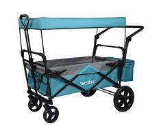 WOLTU® Bollerwagen faltbar mit Dach Handwagen Transportkarre Gerätewagen mit Bremse bis 80 kg belastbar für Kinder Camping Einkaufen Garten Petrol TW017ptlg