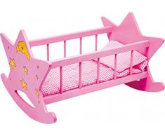 small foot 2865 Puppenwiege „Stern“ aus Holz, in rosa mit Mond und Sternen, für Puppen bis 45 cm, ab 3 Jahren