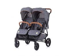 Chipolino Geschwisterkinderwagen Passo Doble klappbar, 73 cm breit, Fußsack, Farbe:grau Sterne