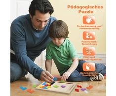 Coogam Holz Tetris Puzzle 40 Stück Tangram Puzzle Gehirntraining Spielzeug für Kinder, Holzpuzzle Box Gehirn Spiel Baustein Intelligenz pädagogisches Geschenk für Kleinkinder