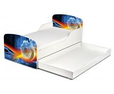 Leomark KINDERBETT 140x70 mit Schublade Funktionsbett Einzelbett mit Matratze Motiv: Ein Ball Sehr Einfache Montage, Bettkasten