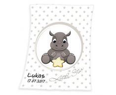 Wolimbo Flausch Babydecke mit Ihrem Wunsch-Namen und Nashorn Motiv 75x100 cm für Mädchen und Jungen