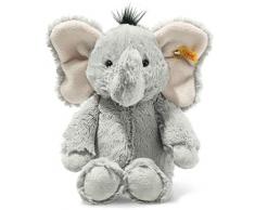 Steiff 064982 Original Plüschtier Ella Elefant, Soft Cuddly Friends Kuscheltier ca. 30 cm, Markenplüsch mit Knopf im Ohr, Schmusefreund für Babys von Geburt an, grau