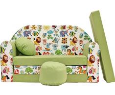 Pro Cosmo Z5 Kinder Sofa Bett mit Puff/Fußbank/Kissen, Stoff, Grün, 168 x 98 x 60 cm
