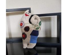 Katze Stoffkatze Dekokatze bestickt Handarbeit 24x13cm