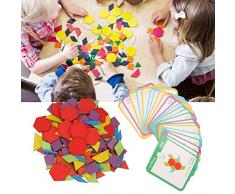 155 Stücke Tangram Puzzle Spielzeug Set Bunte Hölzerne Intelligenz Puzzle Board Kinder Vorschule Frühe Pädagogische Lernspielzeug mit 24 Stücke Bildkarten Aufbewahrungstasche für Jungen Mädchen