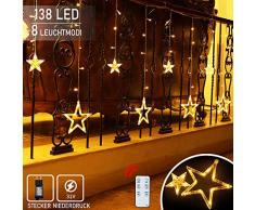12 Sterne Lichterkette,138LED warmweiss Lichtervorhang weihnachtslichter Sternenvorhang 8 Modi mit Fernbedienung Innen Außen Sterne Vorhang Lichter Für Weihnachten,Party,Hochzeit,Garten, Balkon, Deko