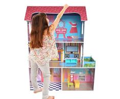 Kiddi Style Großes Premium Puppenhaus & Stadthaus aus Holz – Puppenstube & Holzpuppenhaus mit Puppenmöbel