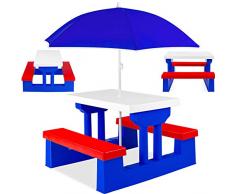 Kesser® Kindersitzgruppe mit Sonnenschirm Kindertisch Picknickset | Sitzgarnitur Tisch und Bänke | Sitzgruppe Kindermöbel Gartenmöbel für Kinder Blau