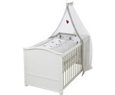 roba Komplettbett Set Adam & Eule, Babybett weiß inkl. Bettwäsche, Himmel, Nest, Matratze, Kombi Kinderbett 70x140cm umbaubar zum Junior Bett