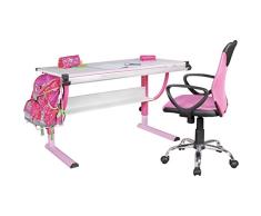 FineBuy Design Kinderschreibtisch Mikey Holz 120 x 60 cm rosa/weiß | Mädchen Schülerschreibtisch neigungs-verstellbar | Schreibtisch Kinder höhenverstellbar
