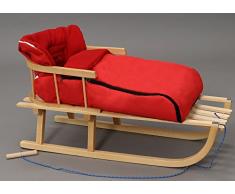 Holzschlitten mit Rückenlehne mit Winterfußsack Schlitten Holz | 10 Farben (Rot)
